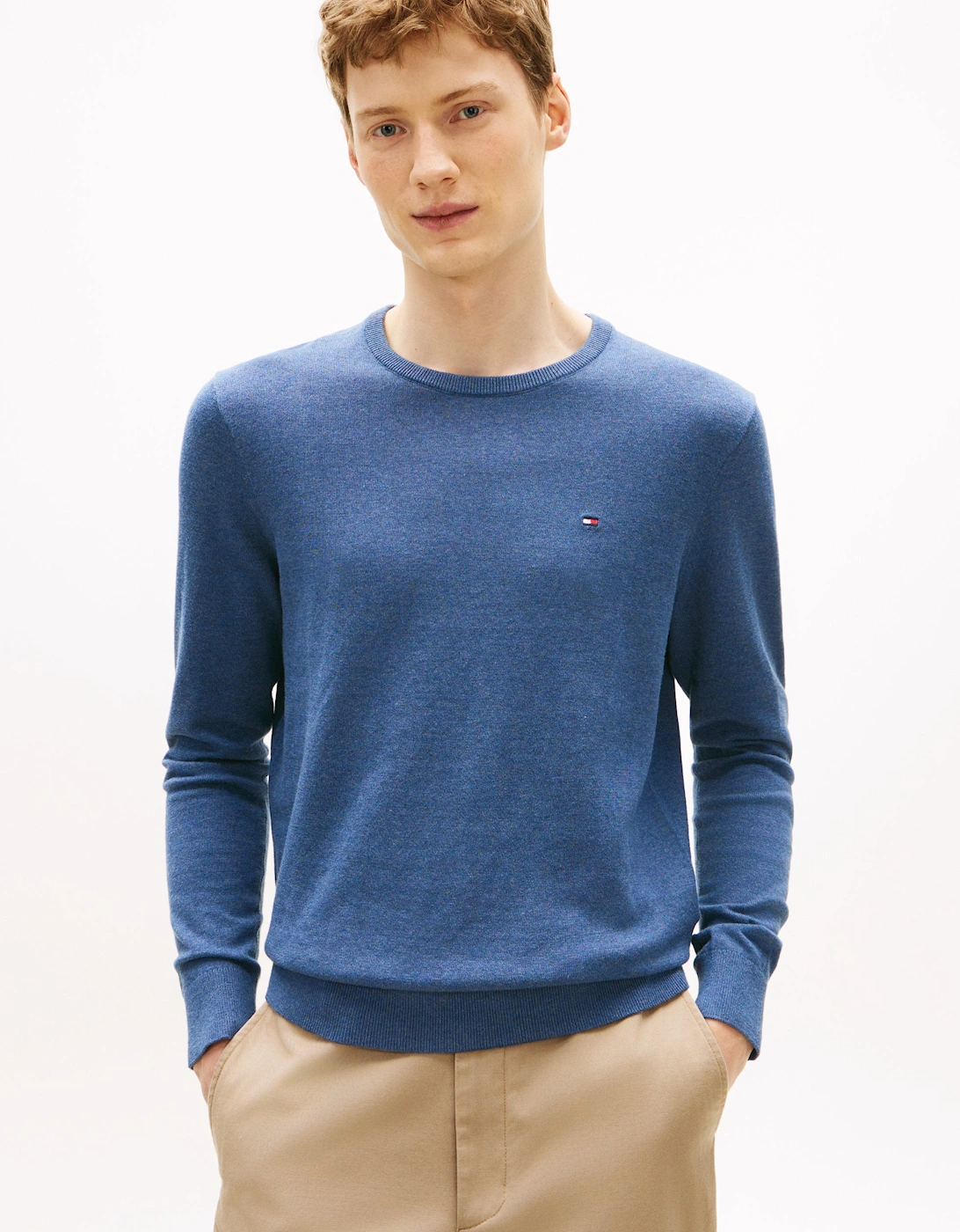 Tommy Hilfiger Men's Blue Essential Cotton Crew Neck Sweatshirt - Aegean Sea Heather - Size: 40