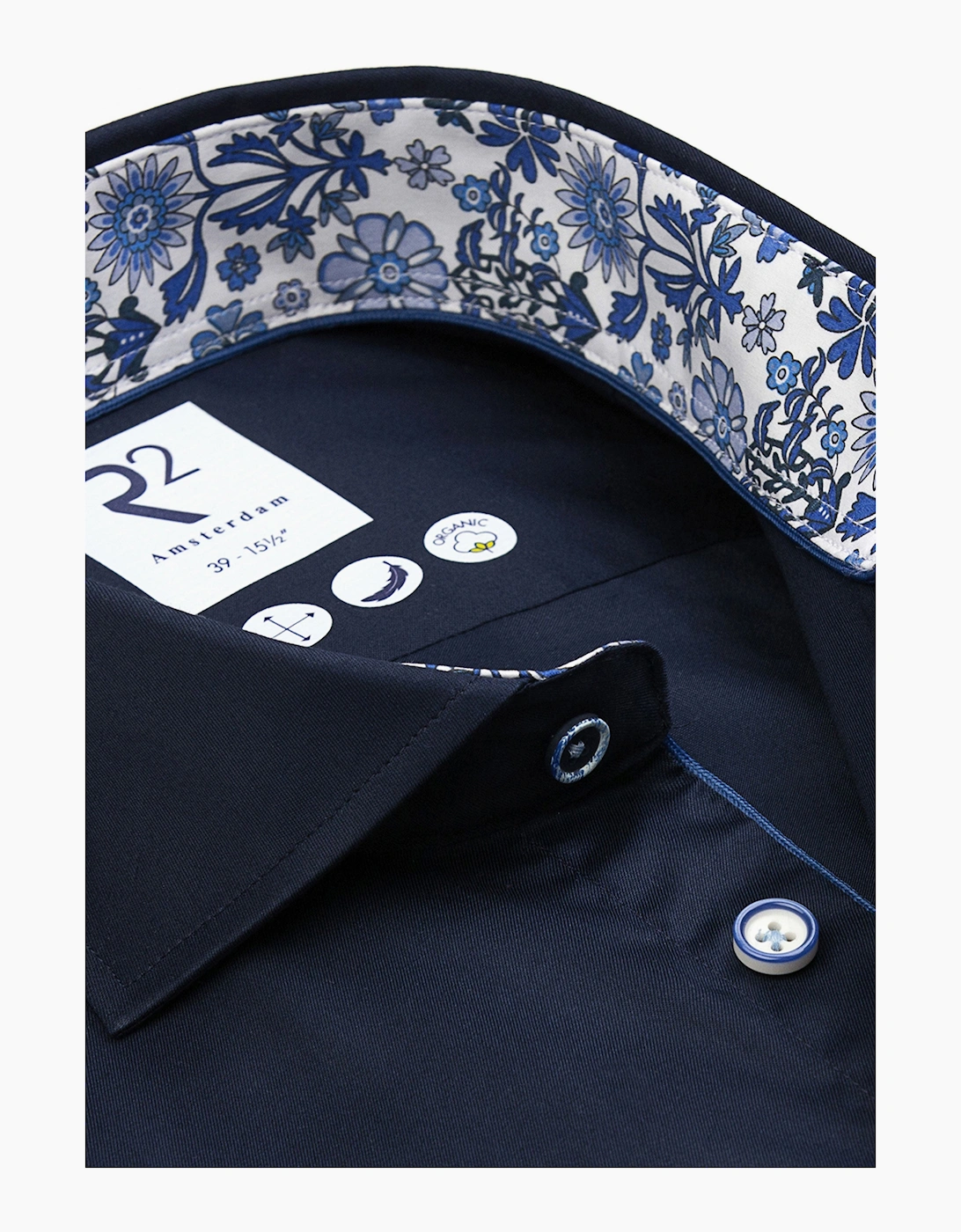 CUT AWAY COLLAR LONG SLEEVED SHIRT NAVY