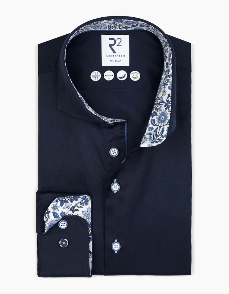 CUT AWAY COLLAR LONG SLEEVED SHIRT NAVY