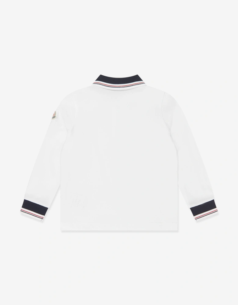 Moncler Enfant Boys Cotton Long Sleeve Polo Shirt in Ivory