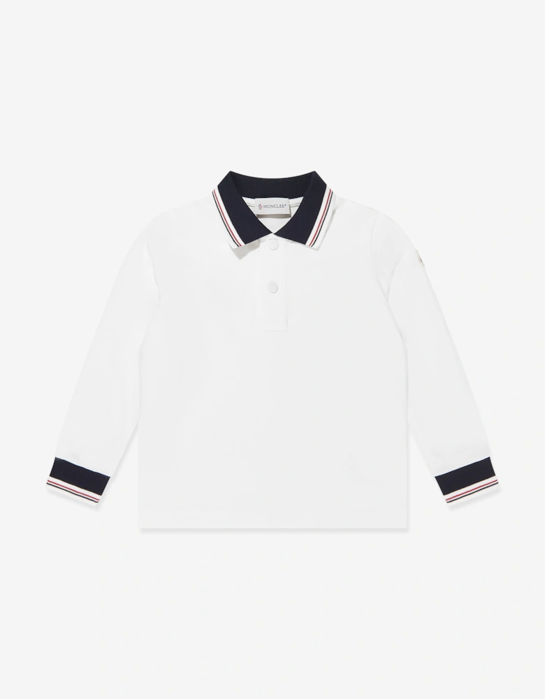 Moncler Enfant Boys Cotton Long Sleeve Polo Shirt in Ivory