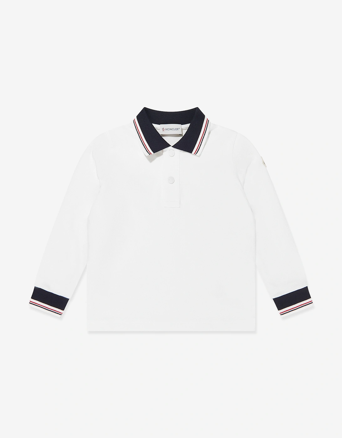 Moncler Enfant Boys Cotton Long Sleeve Polo Shirt in Ivory