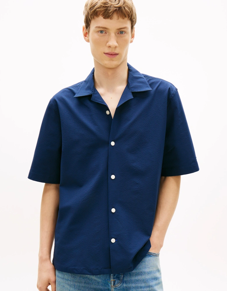 Performance Seersucker Mens Short Sleeve Shirt - Carbon Navy/Black Stripe