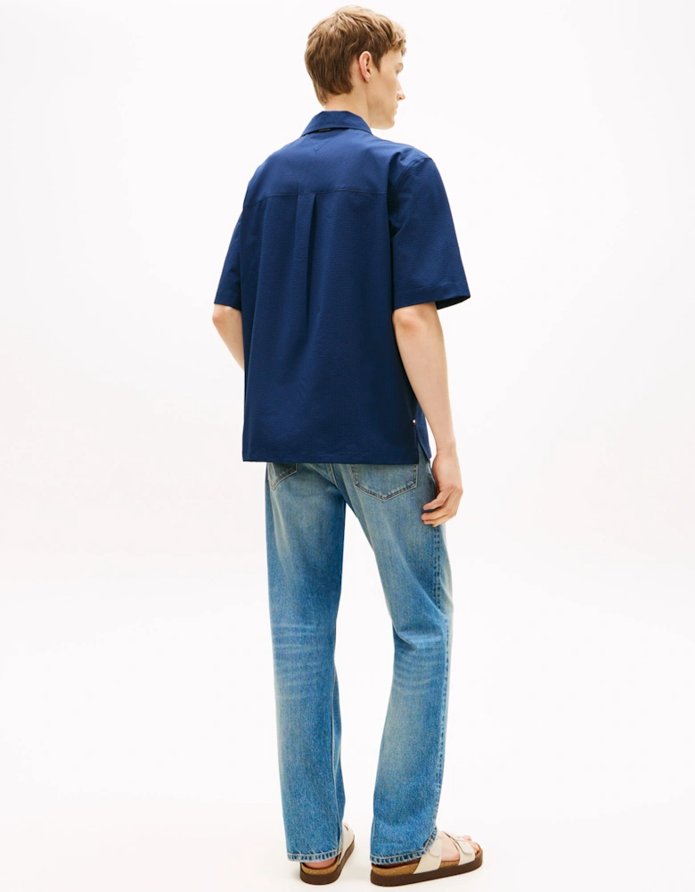 Performance Seersucker Mens Short Sleeve Shirt - Carbon Navy/Black Stripe