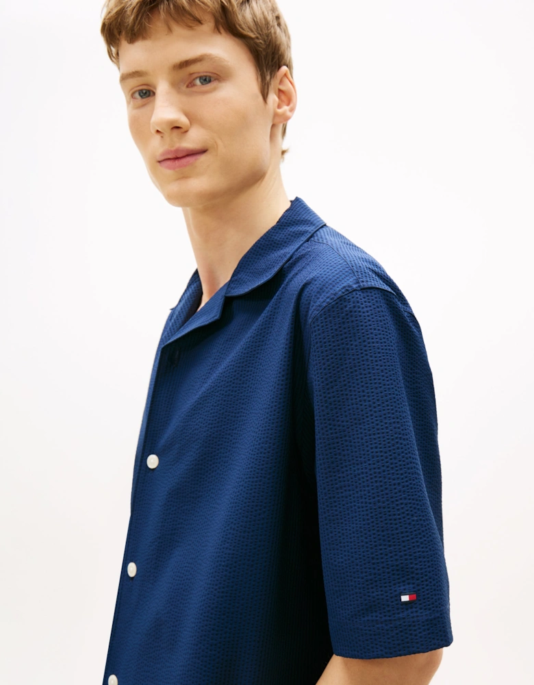 Performance Seersucker Mens Short Sleeve Shirt - Carbon Navy/Black Stripe