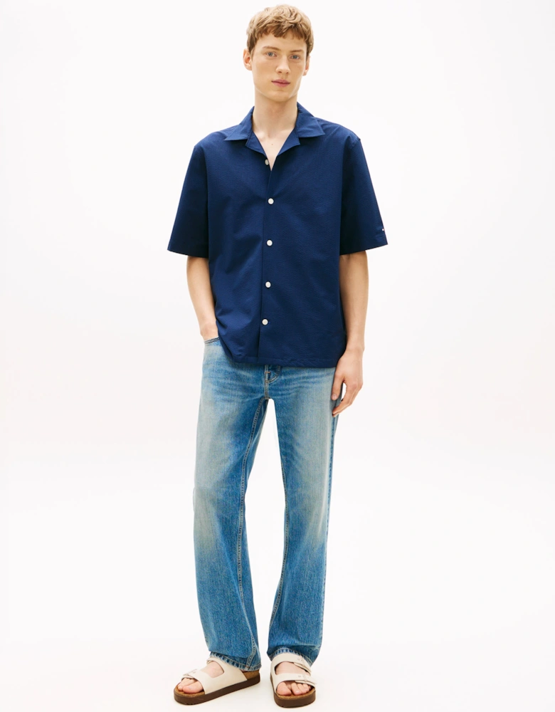 Performance Seersucker Mens Short Sleeve Shirt - Carbon Navy/Black Stripe