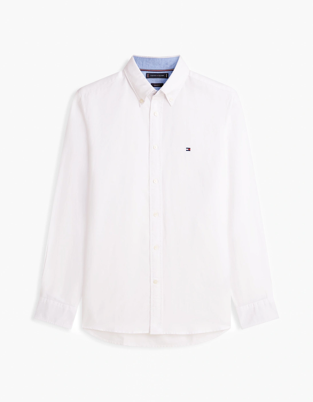 Linen Blend Solid Mens Long Sleeve Shirt - White