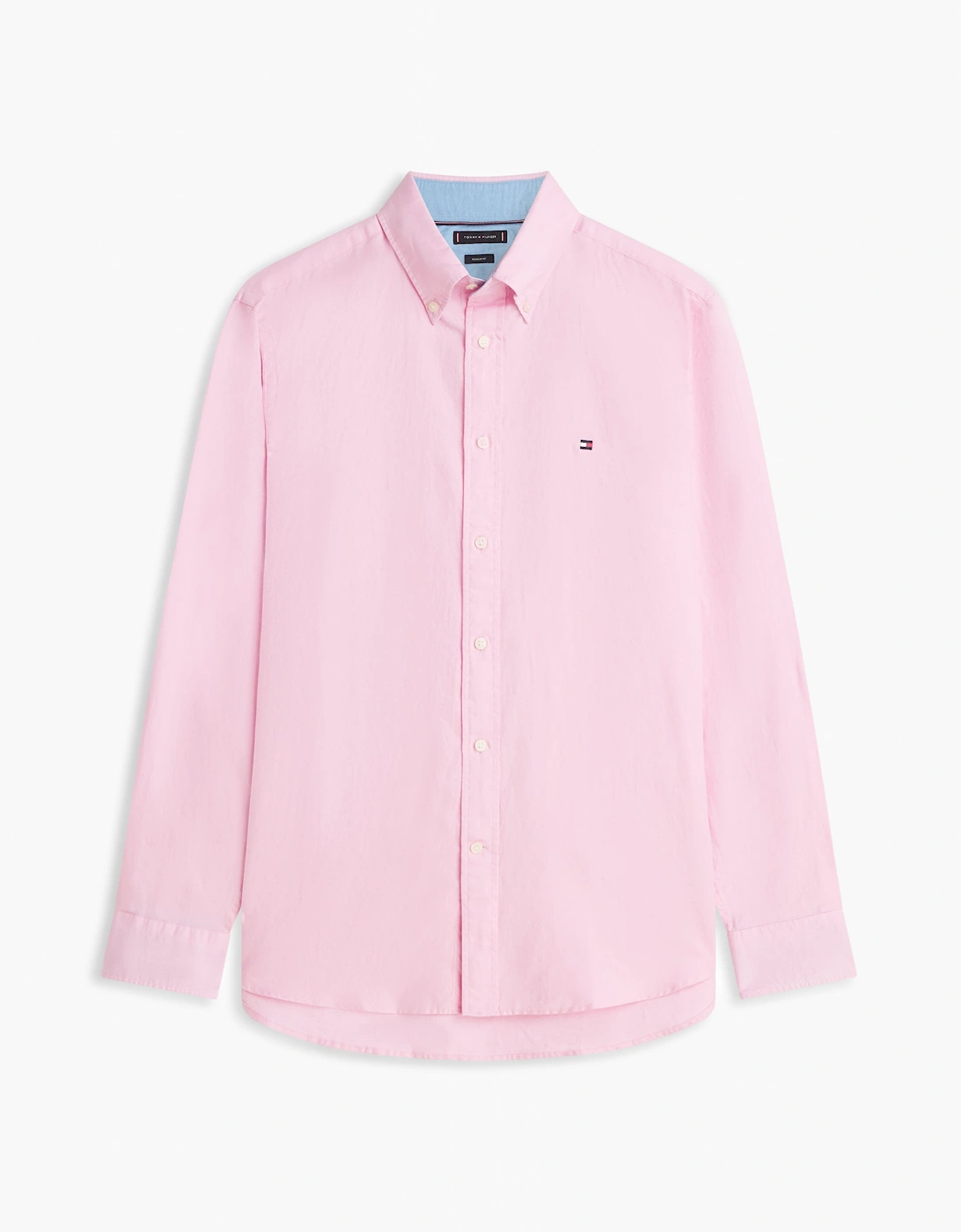 Linen Blend Solid Mens Long Sleeve Shirt - Classic Pink
