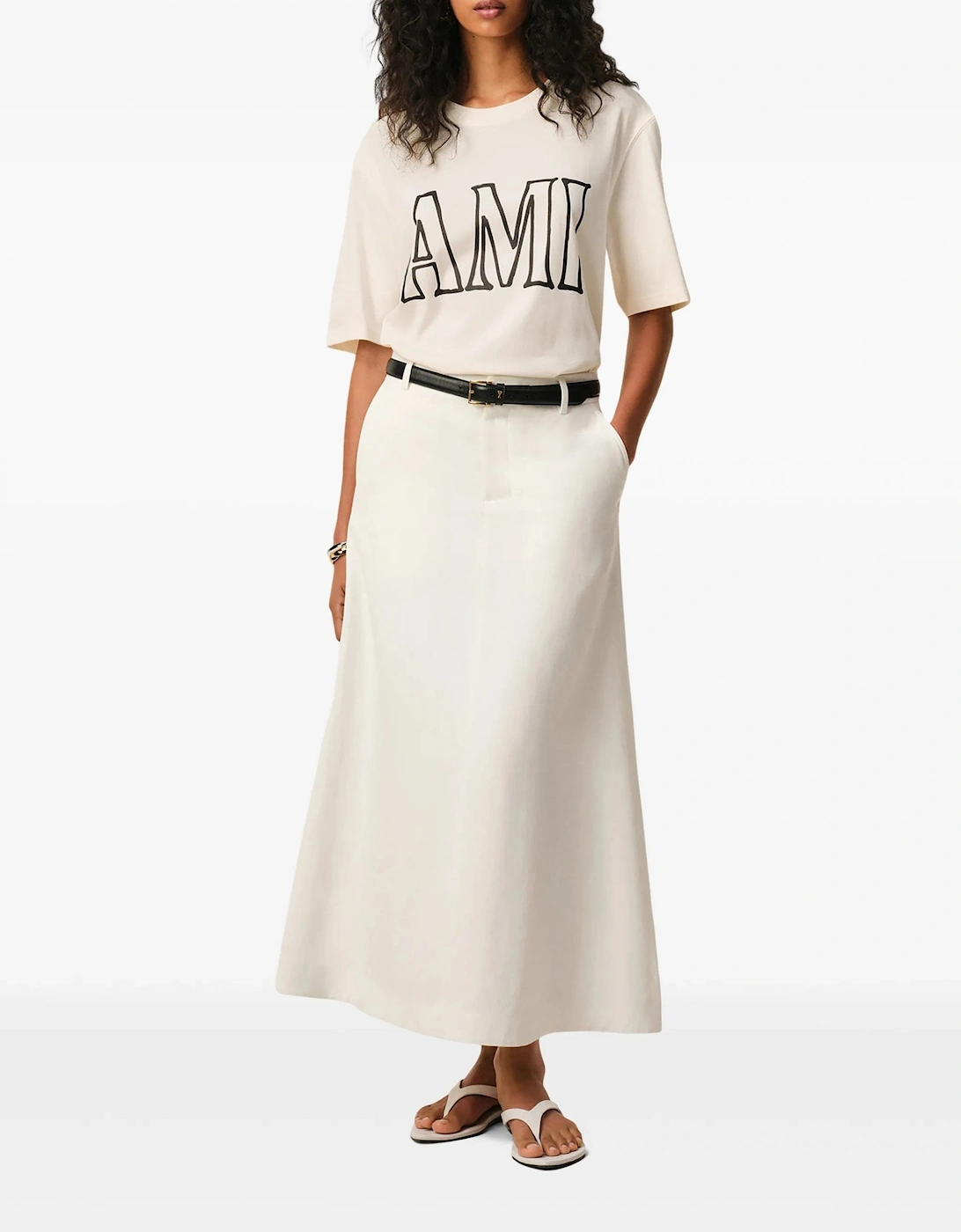 Boxy Graphic Print T-Shirt Cream