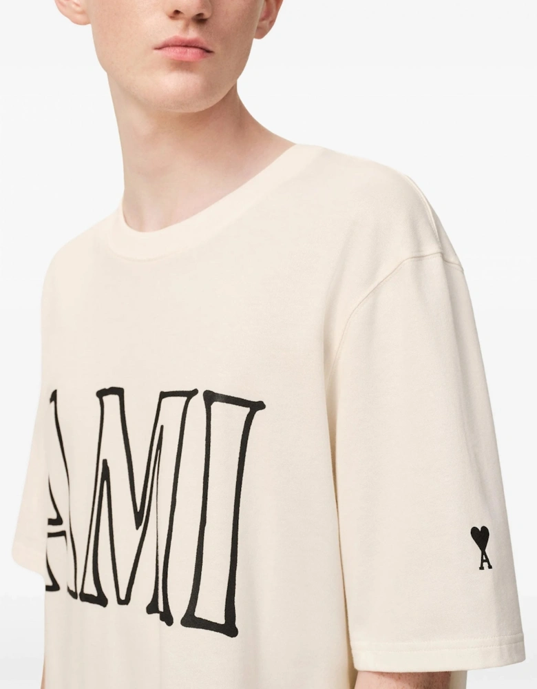 Boxy Graphic Print T-Shirt Cream