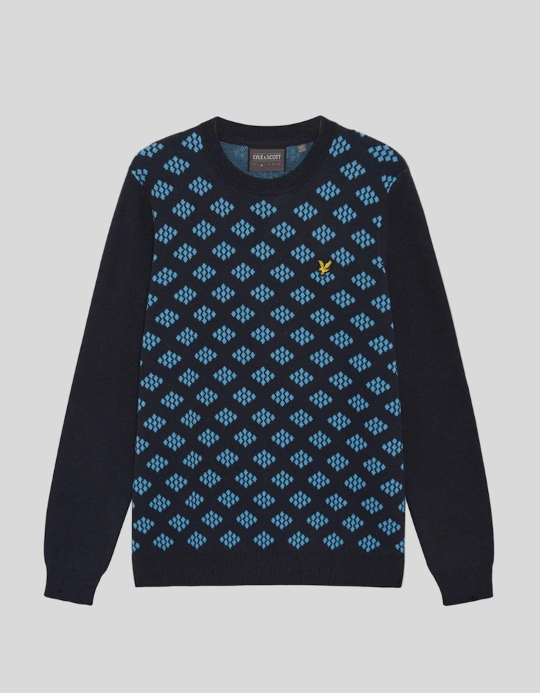 Cotton Crew Neck Argyle Jumper