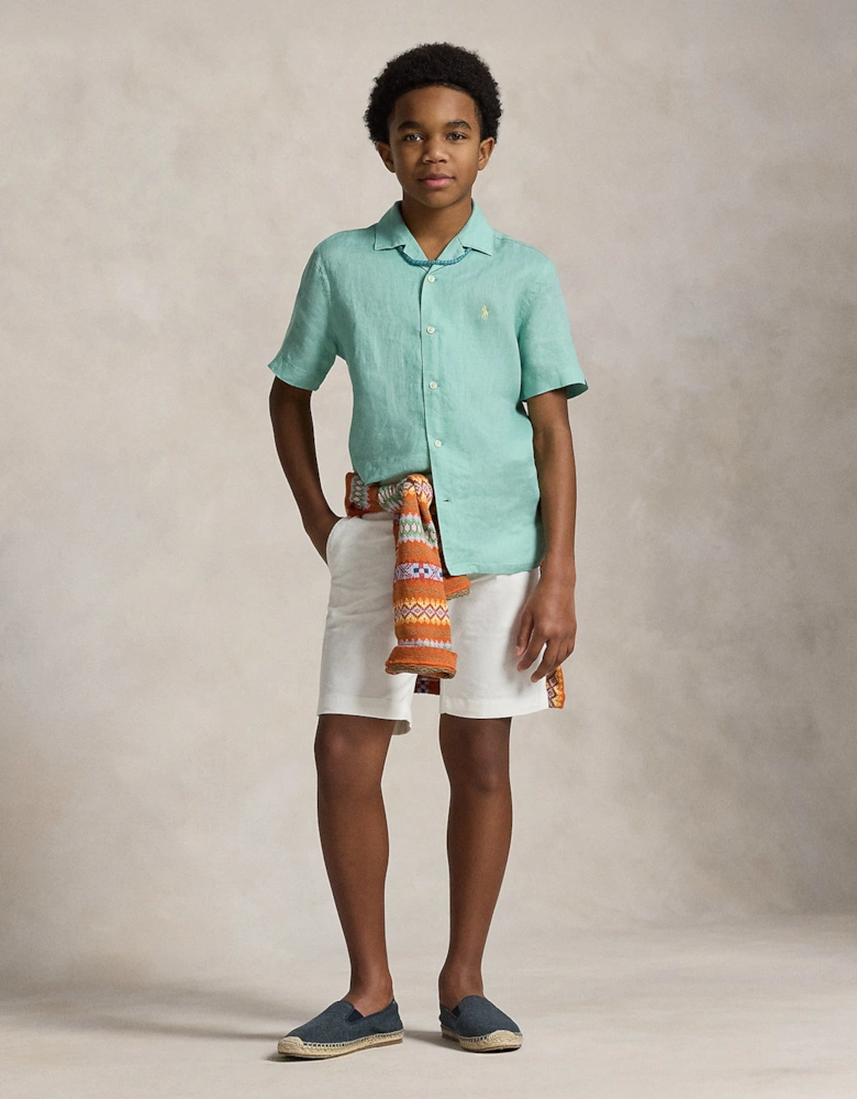 Boys Linen Logo Shirt in Green