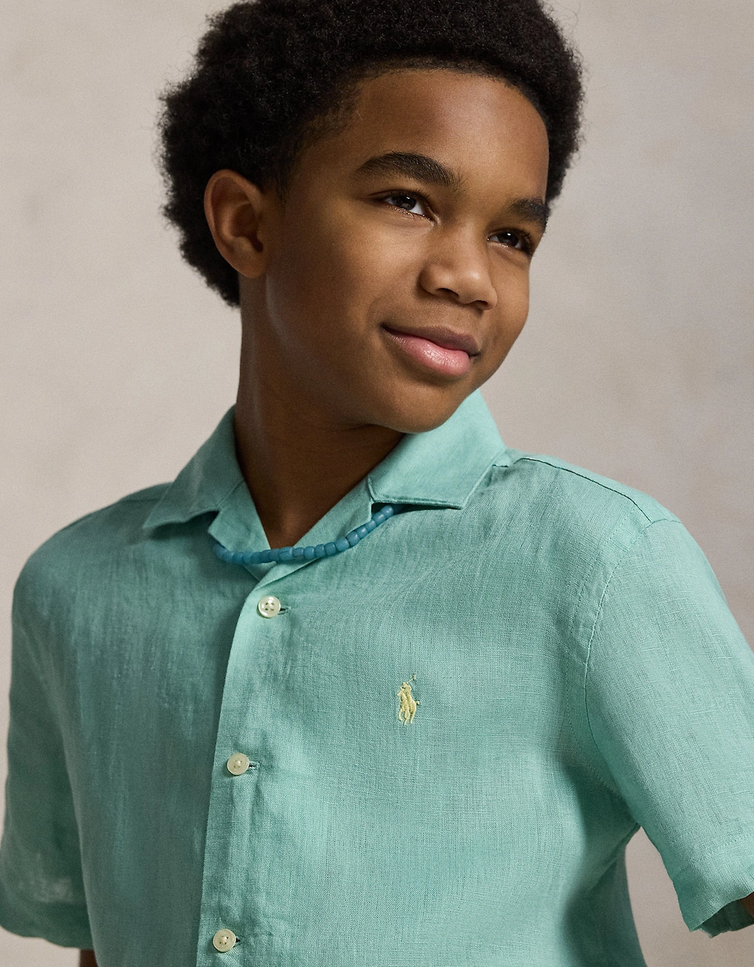 Boys Linen Logo Shirt in Green