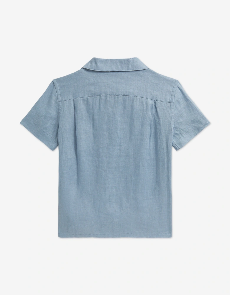 Boys Linen Logo Shirt in Blue