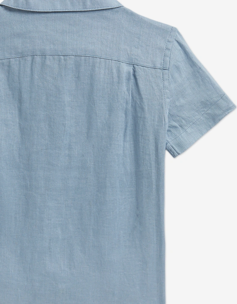 Boys Linen Logo Shirt in Blue