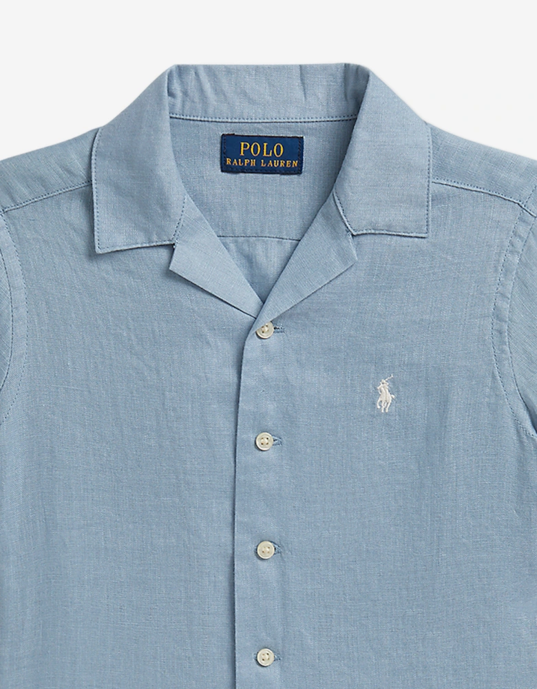 Boys Linen Logo Shirt in Blue