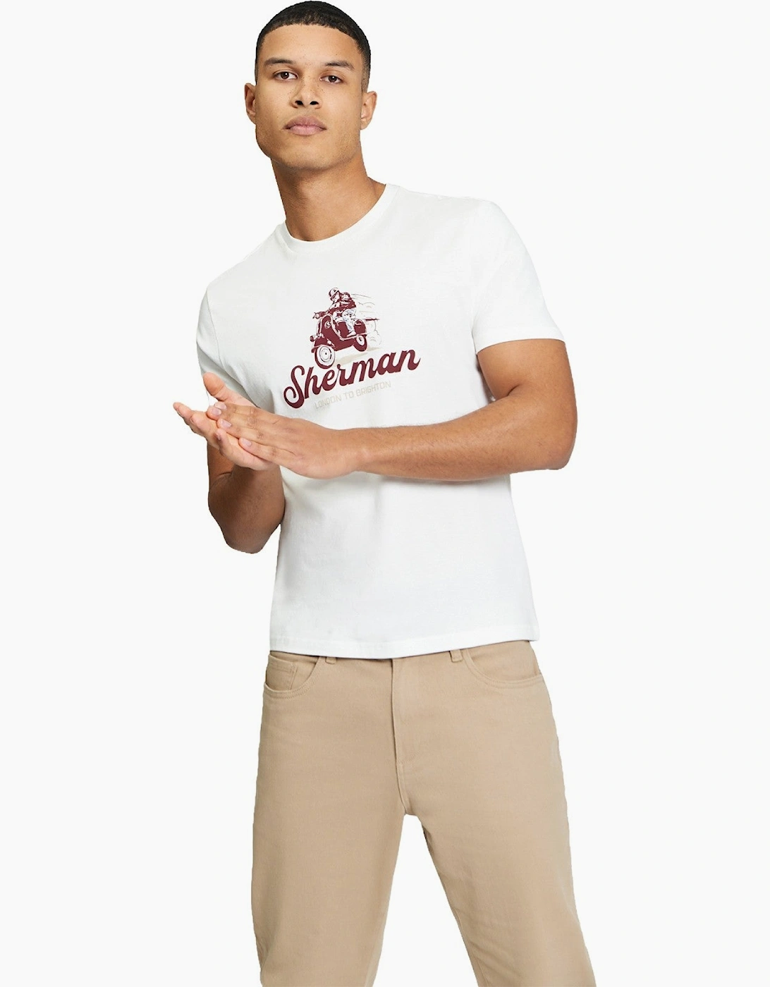 Men's Ben Sherman Mens Race Day Tee Graphic Short Sleeve T-Shirt - Cream - Size: 44