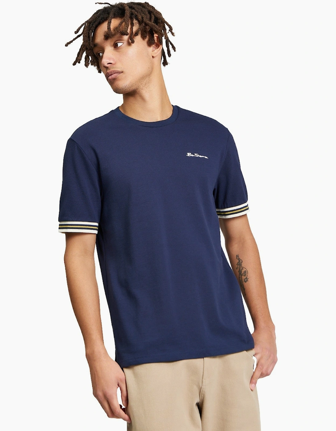 Ben Sherman Men's Navy Pique Tipped Short Sleeve T-Shirt - Size 38