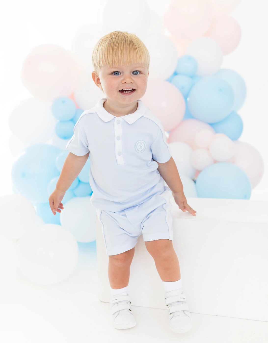 Boys Pale Blue Sporty Jersey Polo Short Set