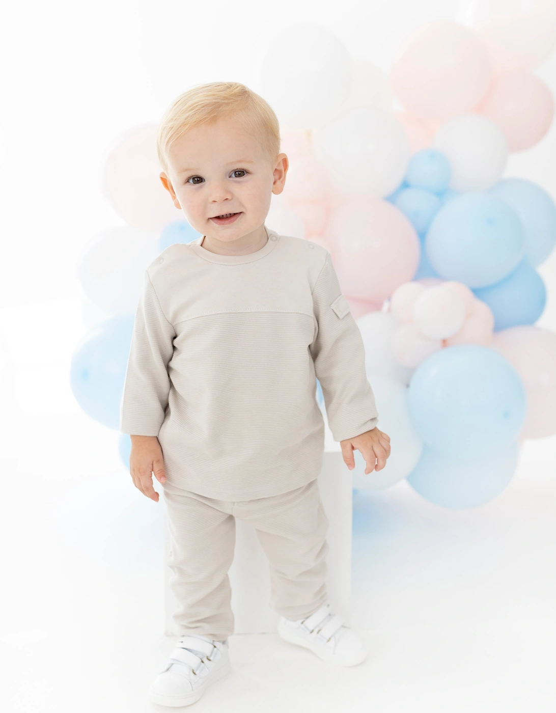 Boys Beige Jersey Ribbed Tracksuit