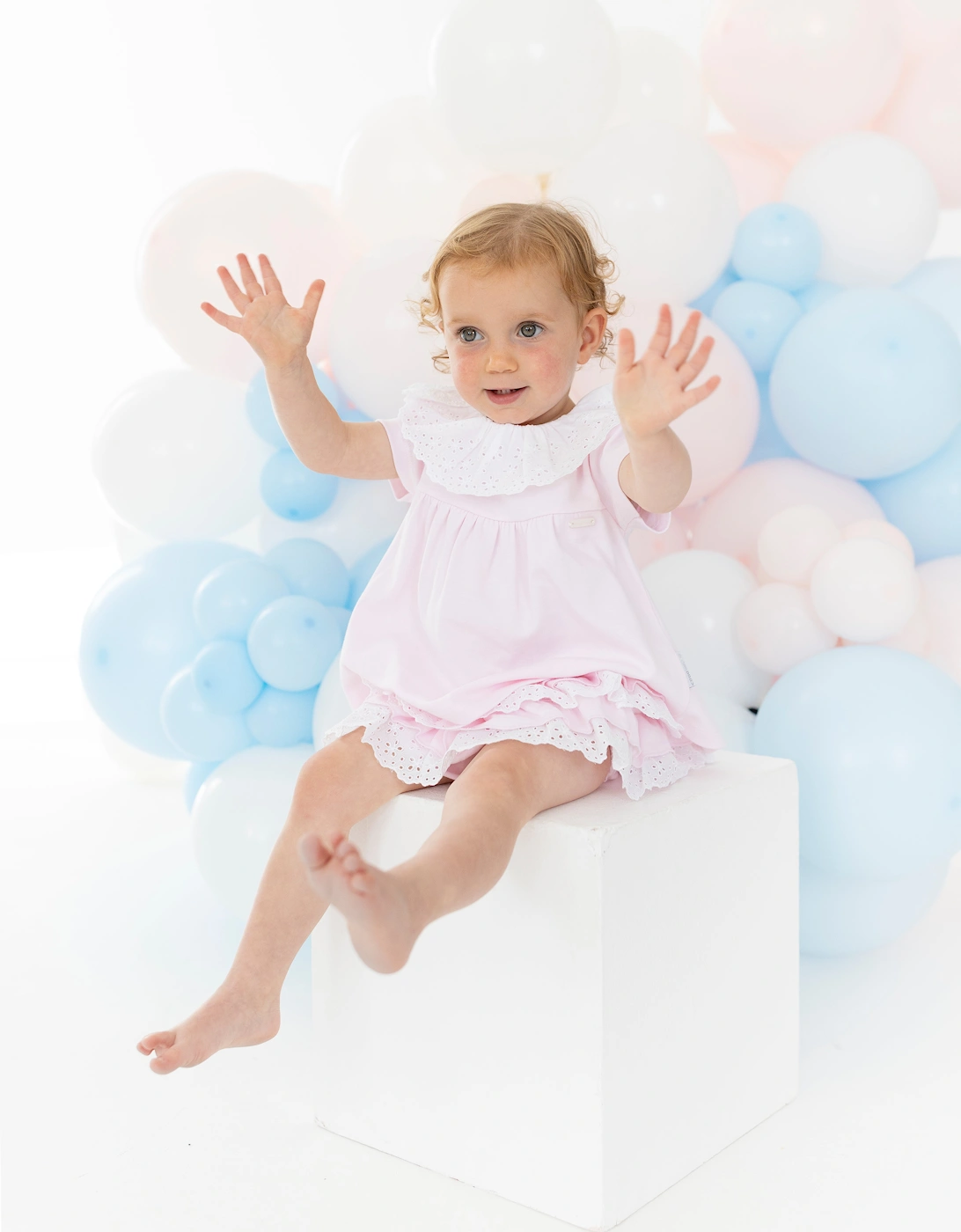 Girls Pale Pink Broderie Jersey Jam Pant Set