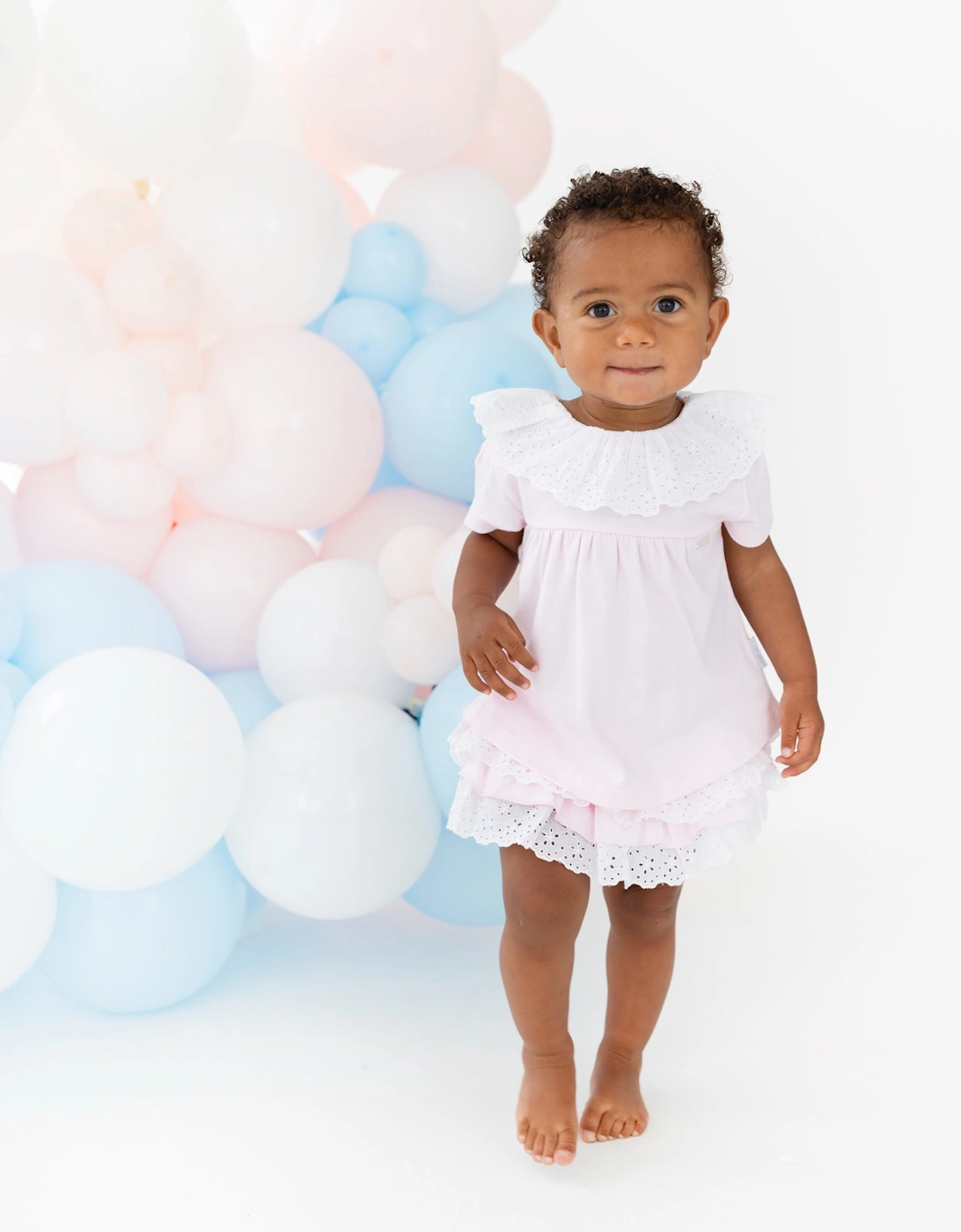 Girls Pale Pink Broderie Jersey Jam Pant Set