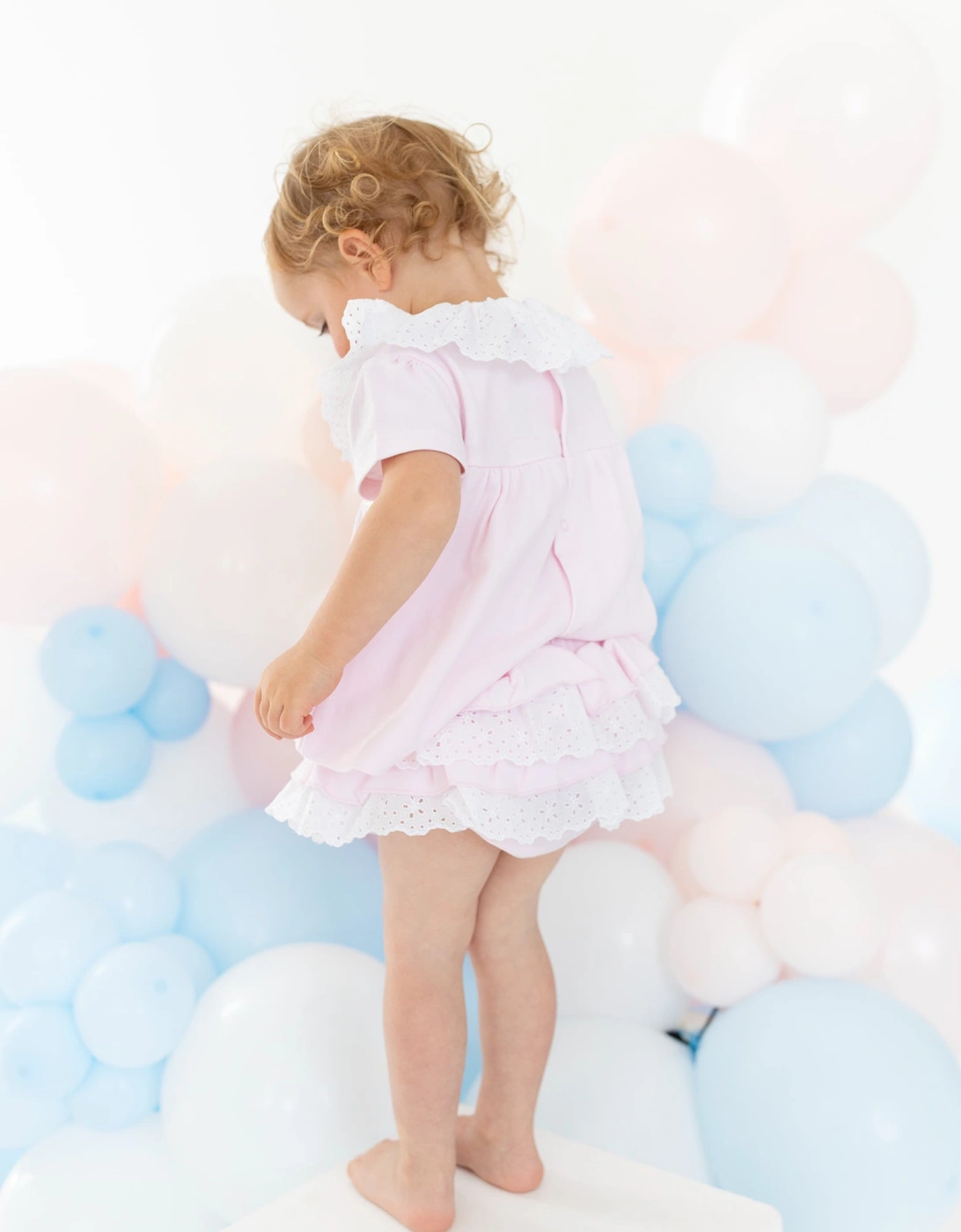 Girls Pale Pink Broderie Jersey Jam Pant Set