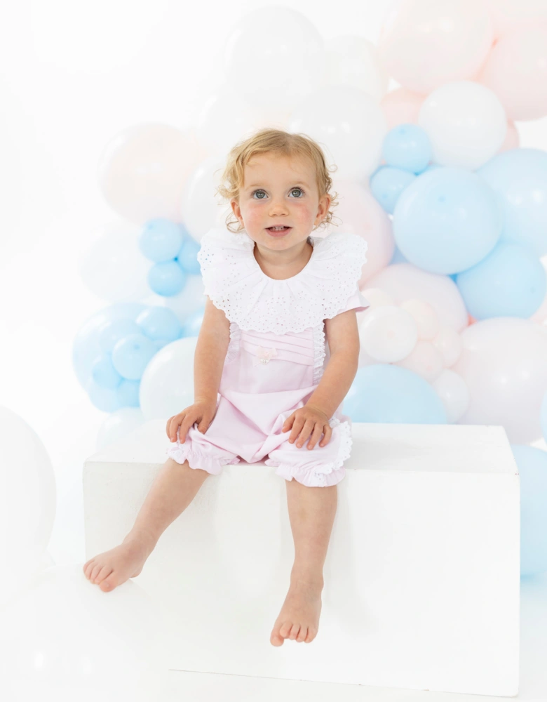 Girls Pale Pink Broderie Jersey Romper