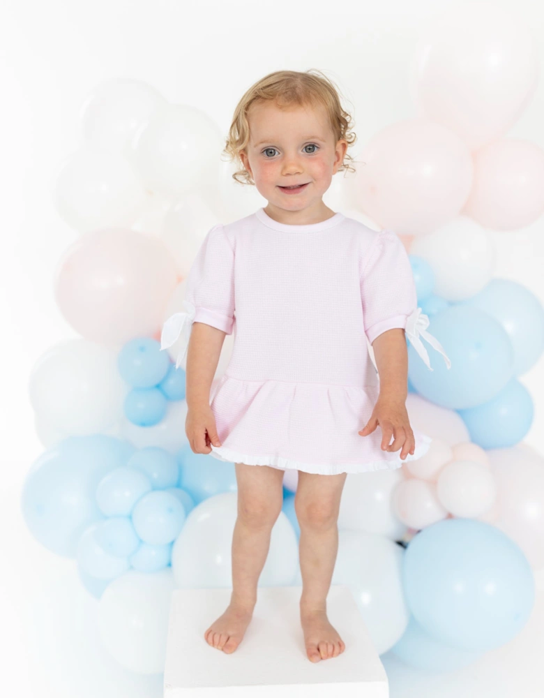 Girls Pale Pink Waffle Bow Jam Pant Set