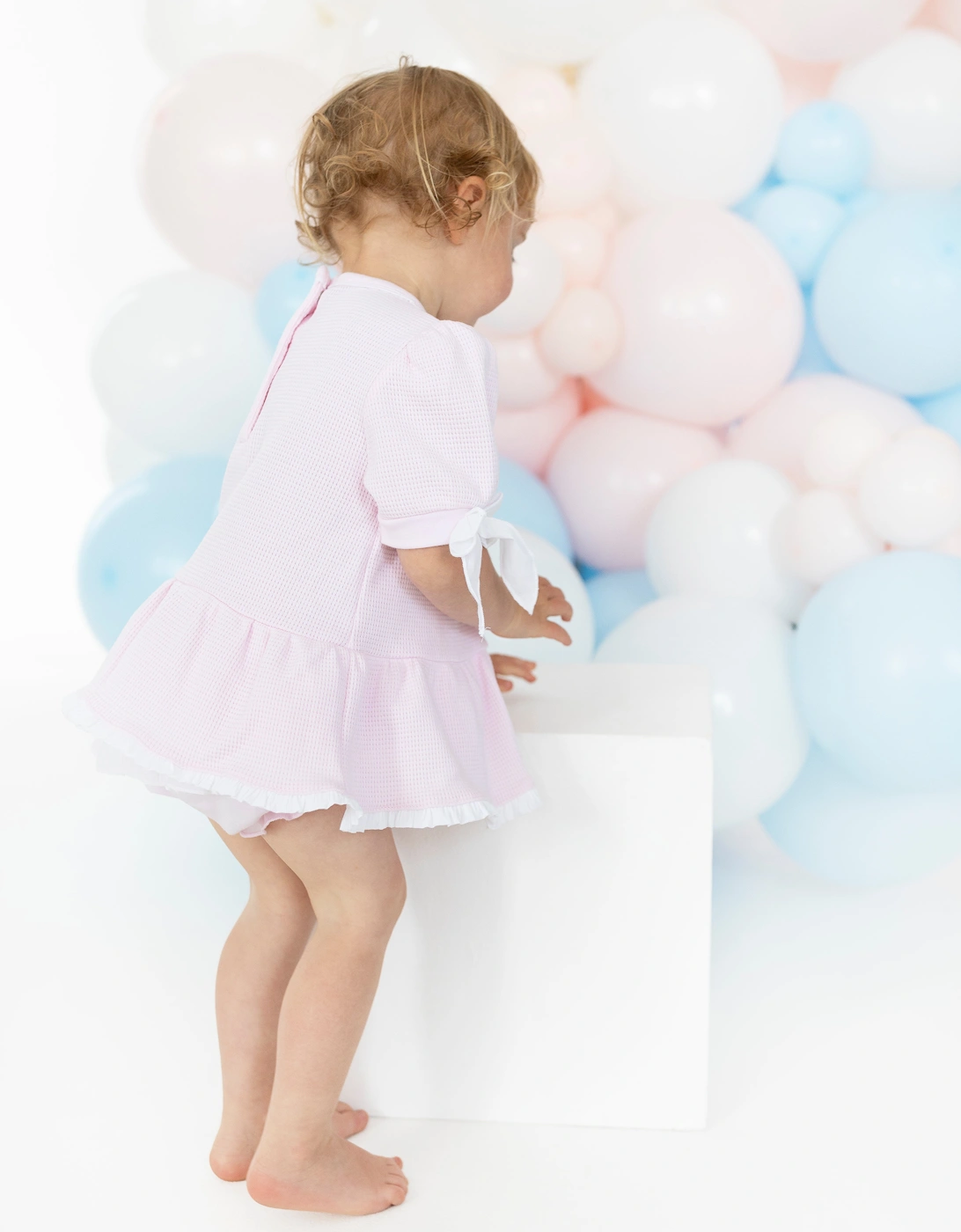 Girls Pale Pink Waffle Bow Jam Pant Set