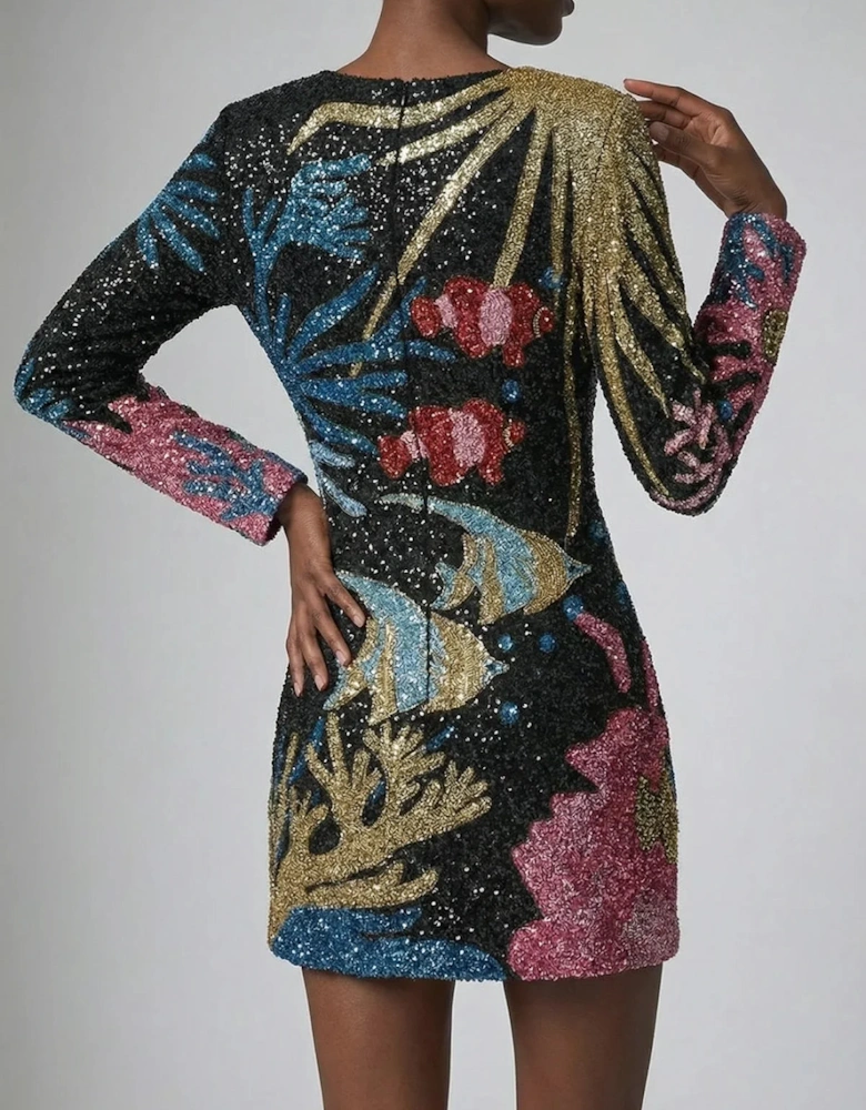 Palazzo Beaded Black Mini Dress