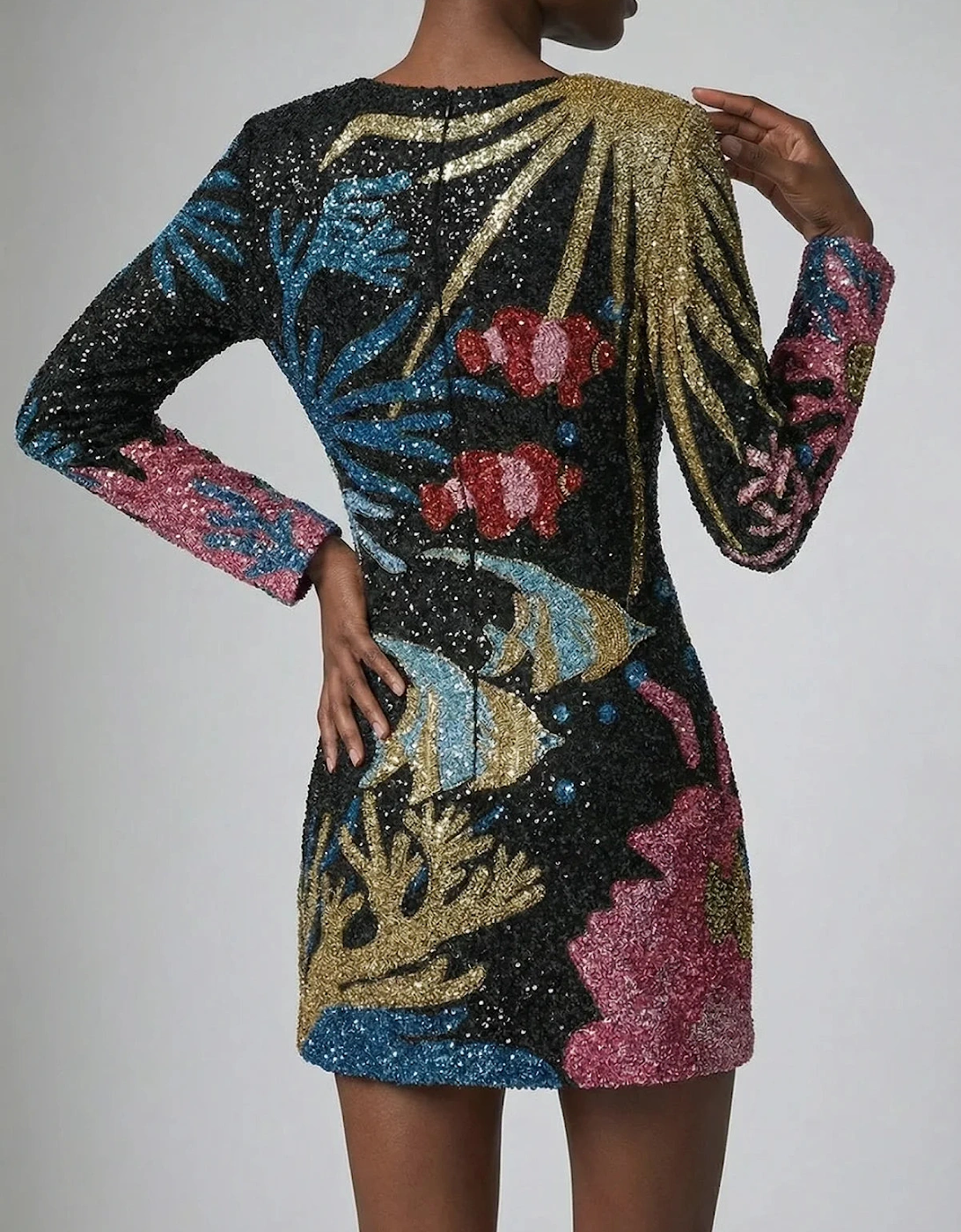 Palazzo Beaded Black Mini Dress