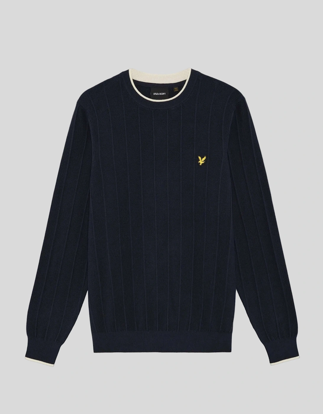 Tipped Pique Knitted Crew Neck Jumper