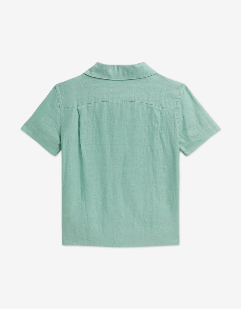 Boys Linen Logo Shirt in Green