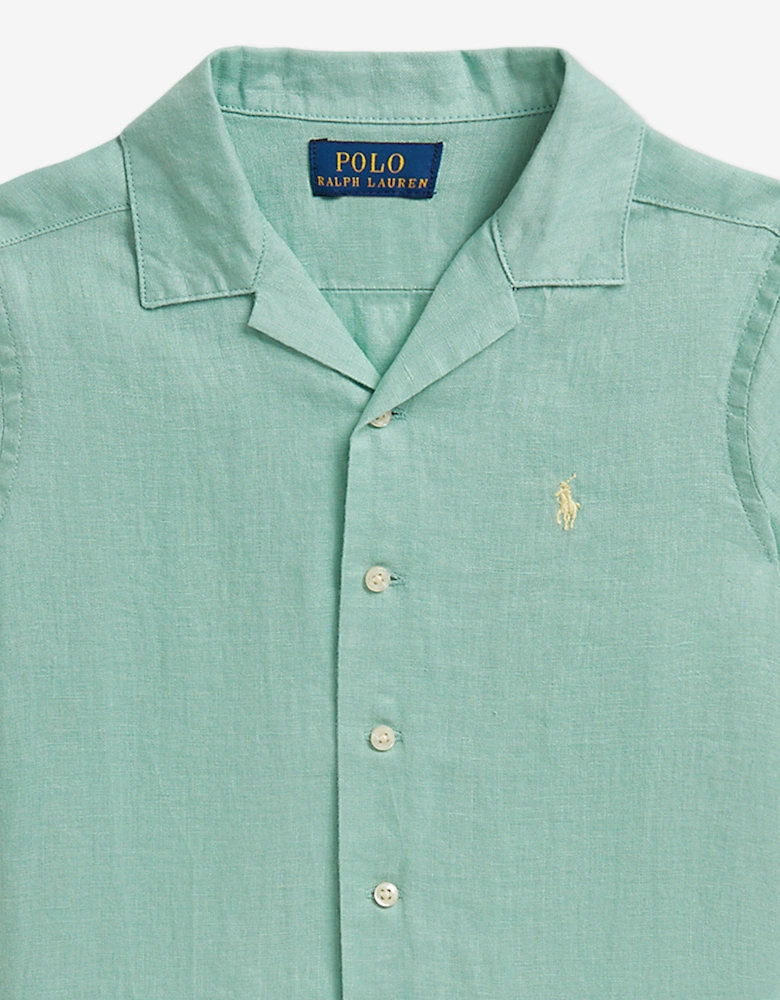 Boys Linen Logo Shirt in Green