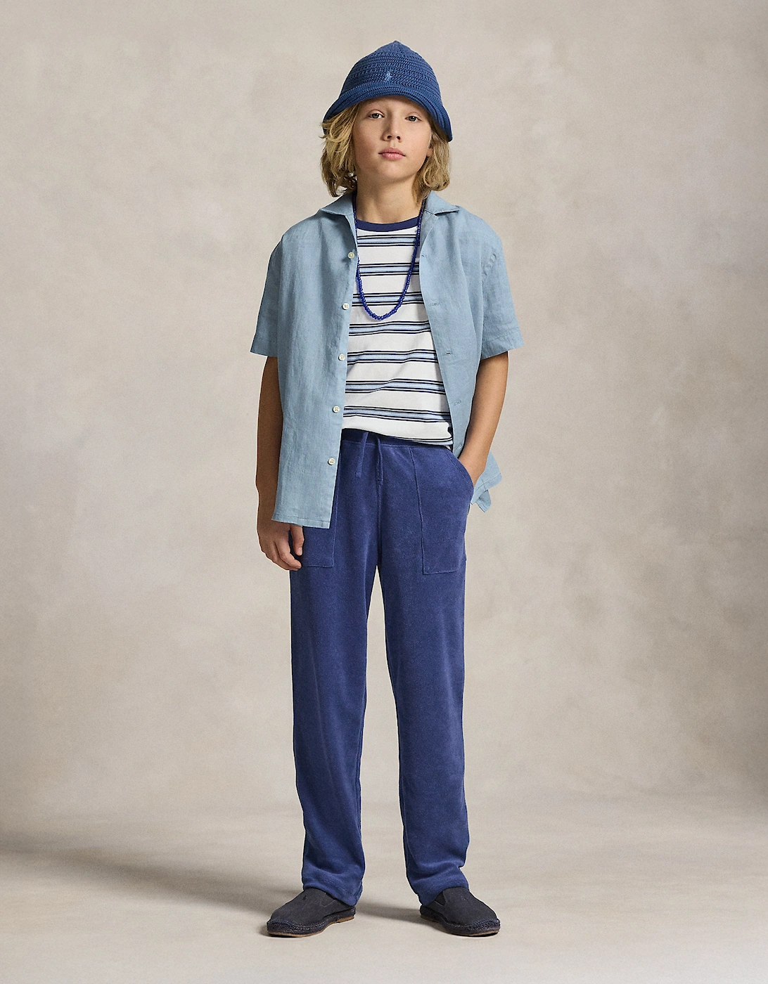 Boys Linen Logo Shirt in Blue