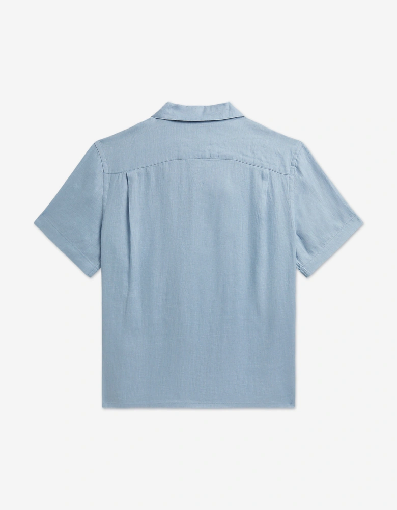 Boys Linen Logo Shirt in Blue