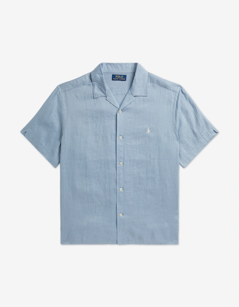 Boys Linen Logo Shirt in Blue