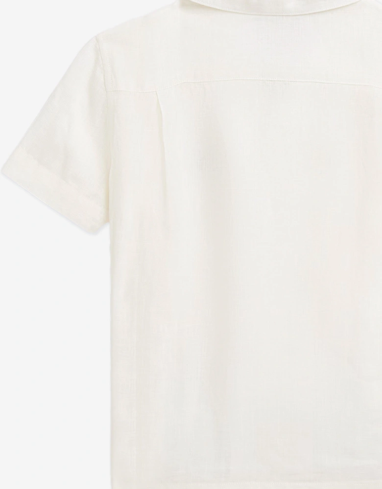 Boys Linen Logo Shirt in White