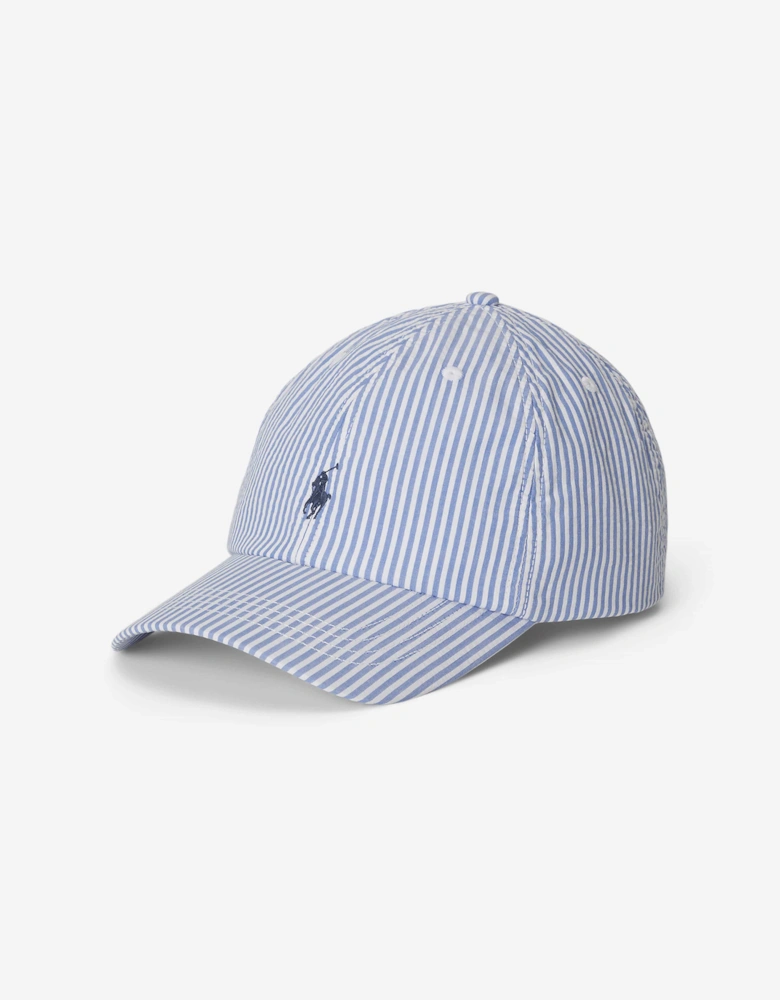 Boys Striped Seersucker Cap in Blue