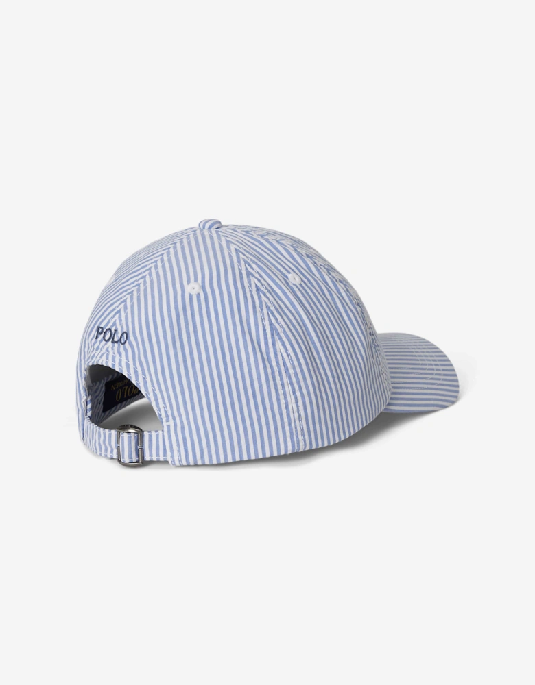 Boys Striped Seersucker Cap in Blue