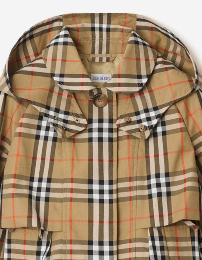 Girls Kimberley Check Trench Jacket with Detachable Hood in Beige