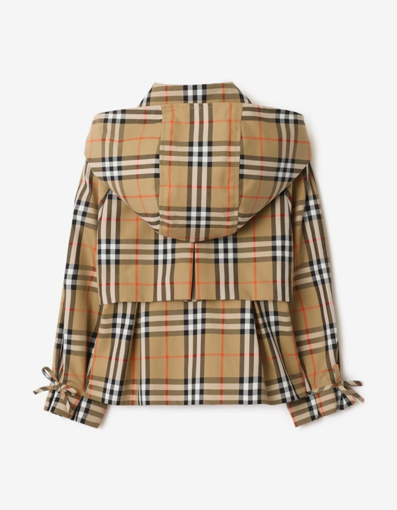 Girls Kimberley Check Trench Jacket with Detachable Hood in Beige