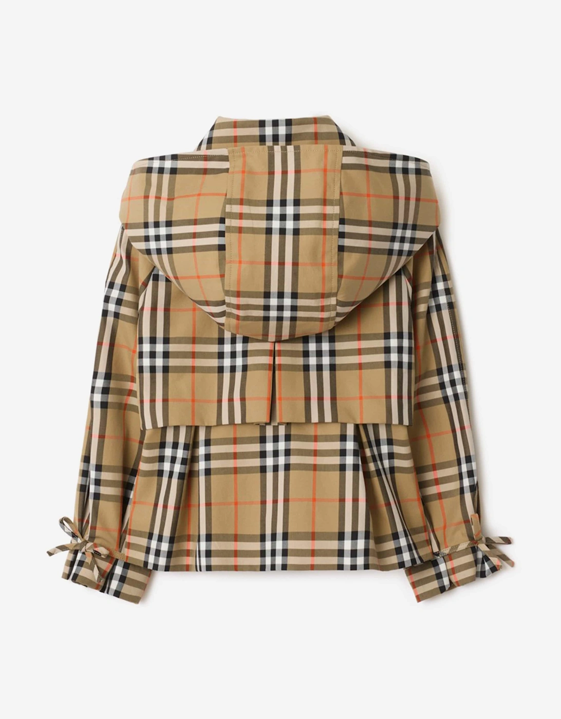 Girls Kimberley Check Trench Jacket with Detachable Hood in Beige