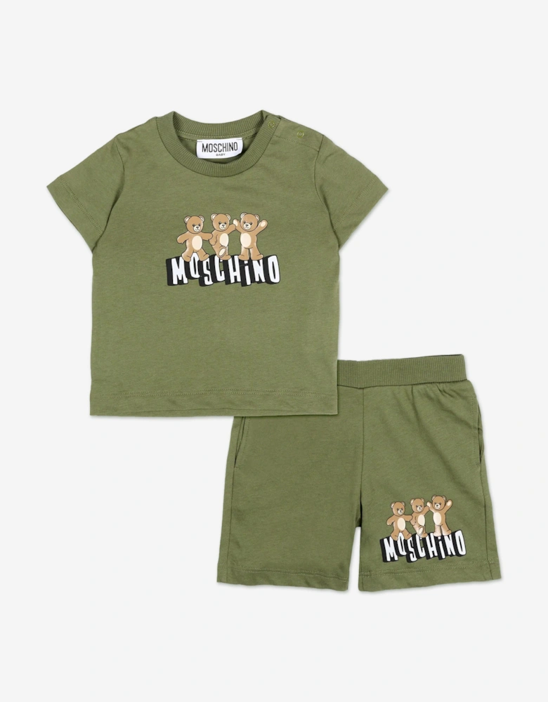Baby Teddy Bear Logo Short Set in Green