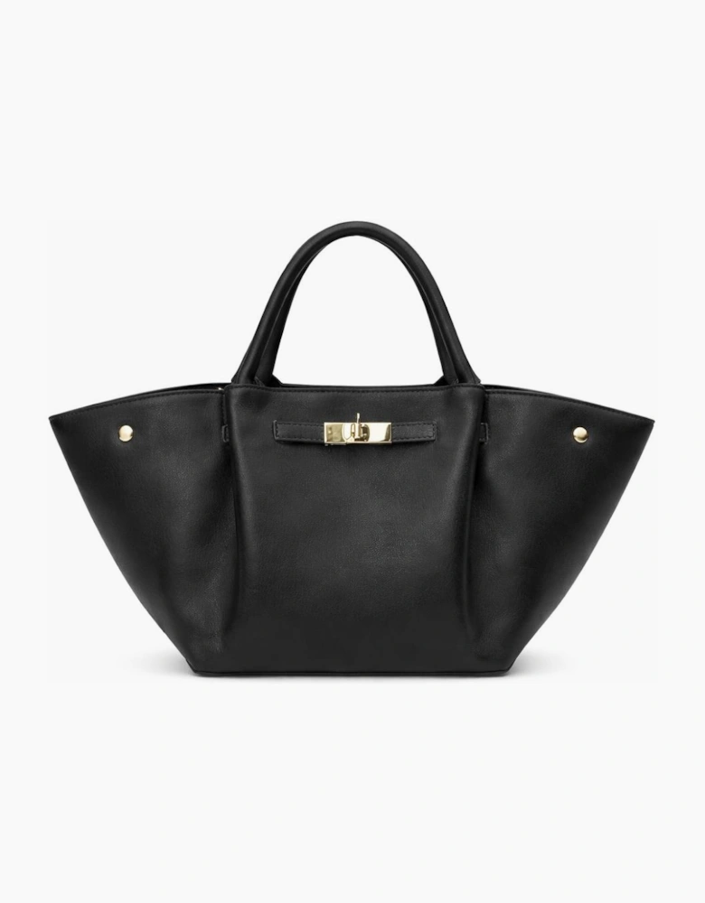 Black leather tote bag