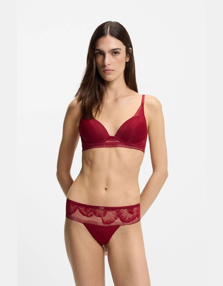 Microfibre Plunge Bra with Peony Lace