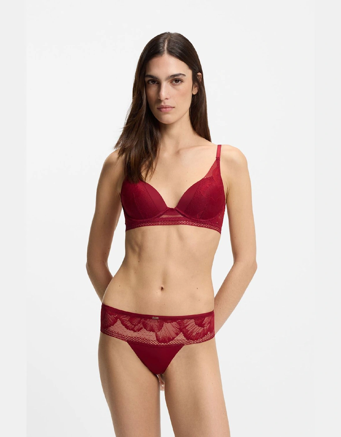 Microfibre Plunge Bra with Peony Lace