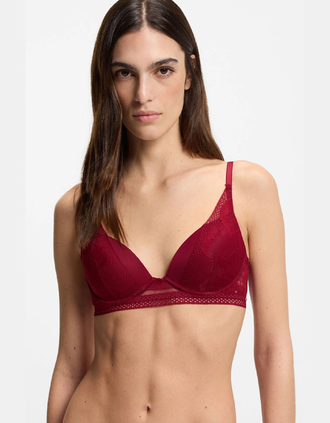 Microfibre Plunge Bra with Peony Lace