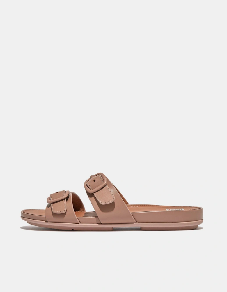 Gracie Buckle Two-Bar Leather Sliders